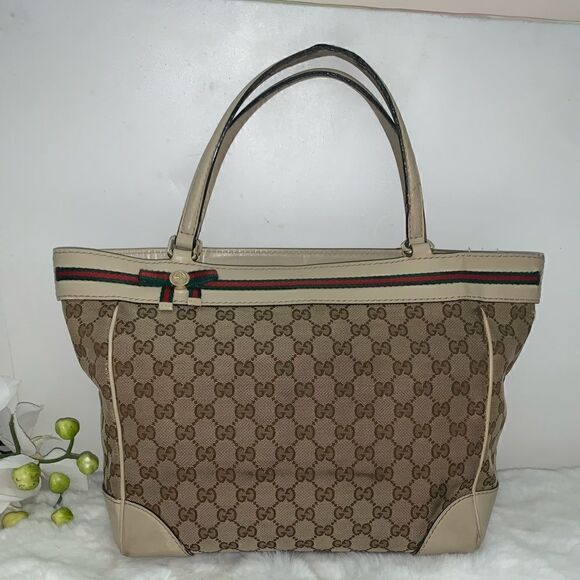 Authentic GUCCI GG Logo Web Line Tote - Picture 1 of 14